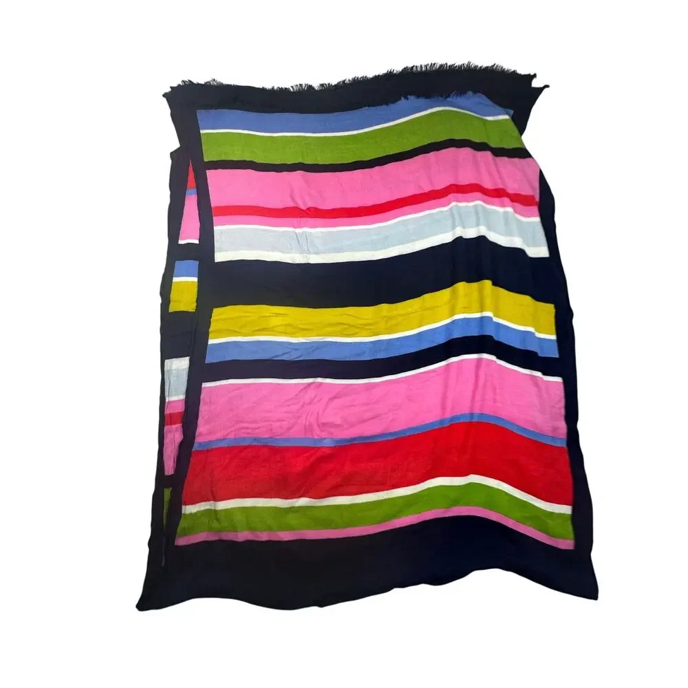 Kate Spade New York Flag Stripe Oblong Scarf Wrap Gold Foil Logo